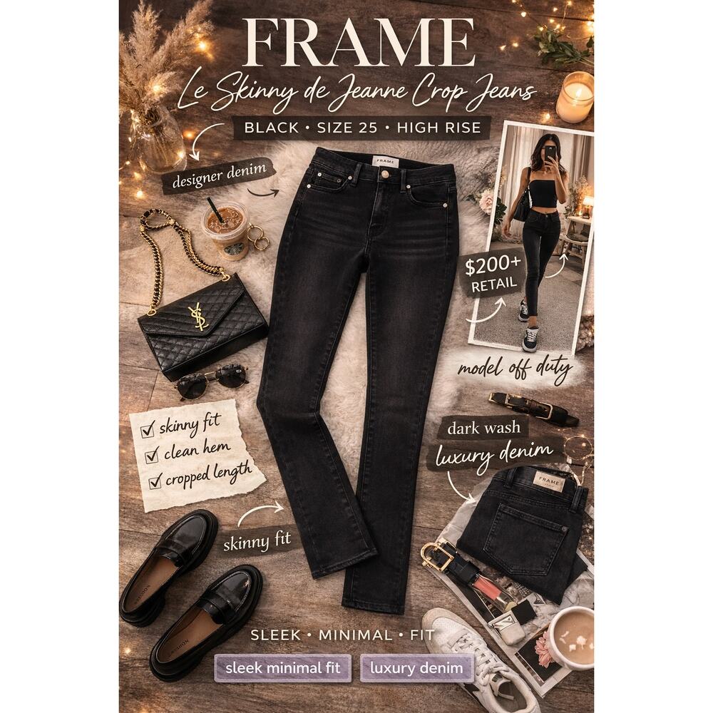 FRAME Le Skinny de Jeanne  Jeans Black High Rise S 25 Designer Denim